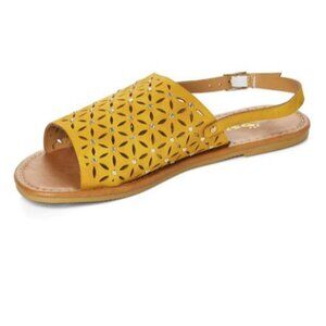 Women's 7 Mustard Yellow Floral Perforation Sandal